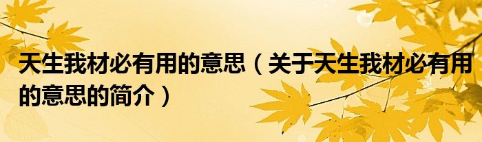 天生我材必有用的意思（關于天生我材必有用的意思的簡介）
