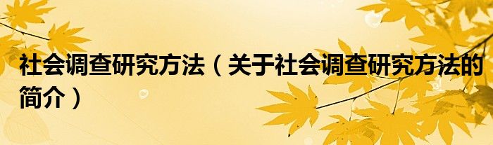 社會調(diào)查研究方法（關(guān)于社會調(diào)查研究方法的簡介）