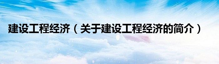 建設工程經(jīng)濟（關于建設工程經(jīng)濟的簡介）