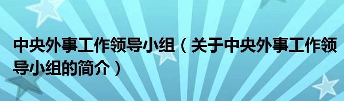 中央外事工作領導小組（關于中央外事工作領導小組的簡介）