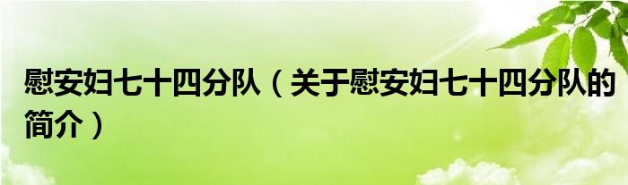 慰安婦七十四分隊（關(guān)于慰安婦七十四分隊的簡介）