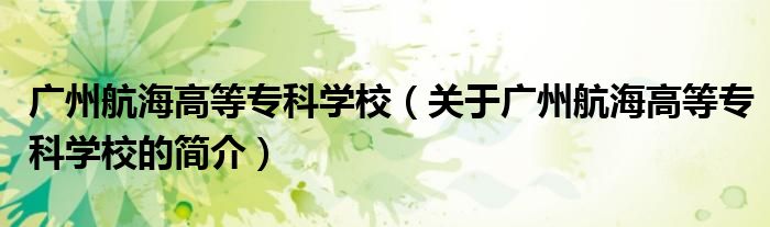 廣州航海高等?？茖W校（關于廣州航海高等?？茖W校的簡介）