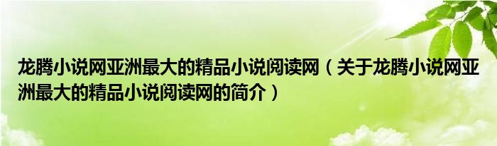 龍騰小說網(wǎng)亞洲最大的精品小說閱讀網(wǎng)（關(guān)于龍騰小說網(wǎng)亞洲最大的精品小說閱讀網(wǎng)的簡(jiǎn)介）