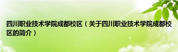 四川職業(yè)技術(shù)學(xué)院成都校區(qū)（關(guān)于四川職業(yè)技術(shù)學(xué)院成都校區(qū)的簡介）