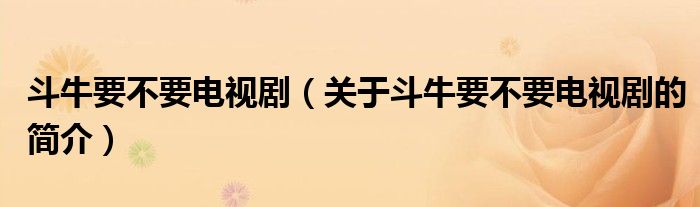 斗牛要不要電視?。P于斗牛要不要電視劇的簡介）