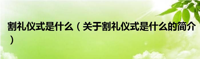 割禮儀式是什么（關于割禮儀式是什么的簡介）
