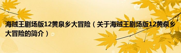 海賊王劇場版12黃泉鄉(xiāng)大冒險（關(guān)于海賊王劇場版12黃泉鄉(xiāng)大冒險的簡介）