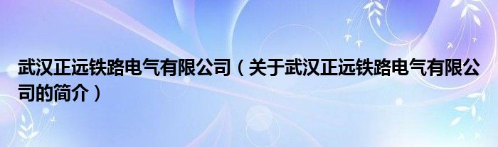 武漢正遠(yuǎn)鐵路電氣有限公司（關(guān)于武漢正遠(yuǎn)鐵路電氣有限公司的簡(jiǎn)介）