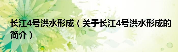 長江4號洪水形成（關于長江4號洪水形成的簡介）