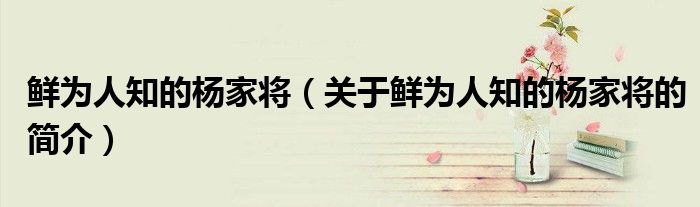 鮮為人知的楊家將（關(guān)于鮮為人知的楊家將的簡(jiǎn)介）