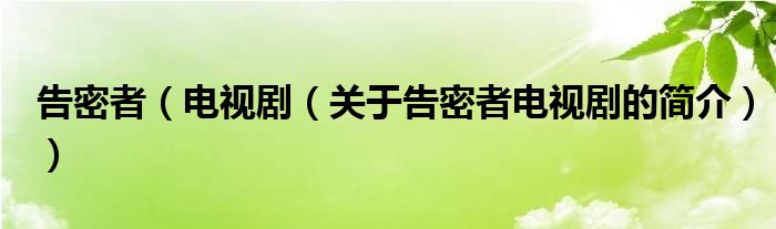 告密者（電視?。P(guān)于告密者電視劇的簡(jiǎn)介））