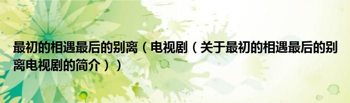 最初的相遇最后的別離（電視?。P(guān)于最初的相遇最后的別離電視劇的簡介））