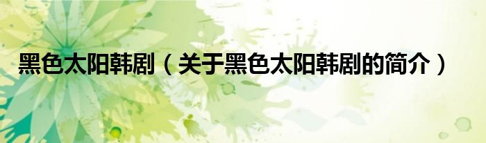 黑色太陽韓?。P(guān)于黑色太陽韓劇的簡介）