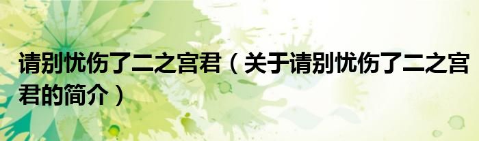 請別憂傷了二之宮君（關(guān)于請別憂傷了二之宮君的簡介）