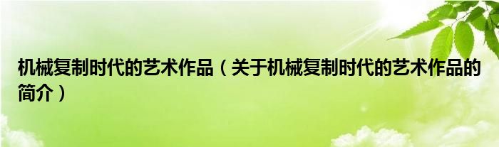 機(jī)械復(fù)制時代的藝術(shù)作品（關(guān)于機(jī)械復(fù)制時代的藝術(shù)作品的簡介）