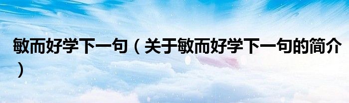 敏而好學(xué)下一句（關(guān)于敏而好學(xué)下一句的簡介）