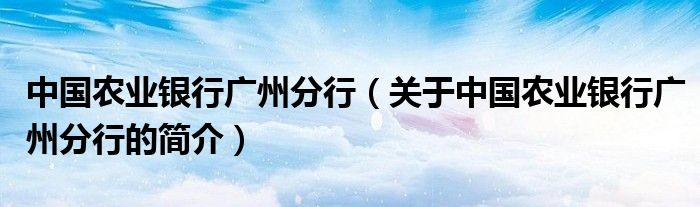 中國農(nóng)業(yè)銀行廣州分行（關于中國農(nóng)業(yè)銀行廣州分行的簡介）