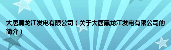大唐黑龍江發(fā)電有限公司（關(guān)于大唐黑龍江發(fā)電有限公司的簡(jiǎn)介）