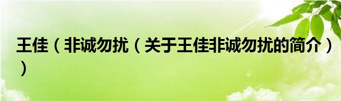 王佳（非誠(chéng)勿擾（關(guān)于王佳非誠(chéng)勿擾的簡(jiǎn)介））