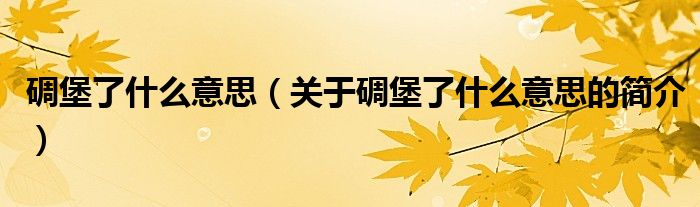碉堡了什么意思（關于碉堡了什么意思的簡介）