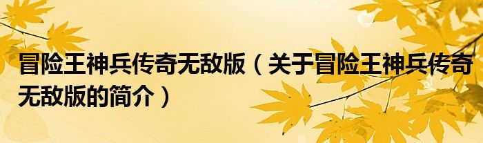 冒險(xiǎn)王神兵傳奇無敵版（關(guān)于冒險(xiǎn)王神兵傳奇無敵版的簡(jiǎn)介）