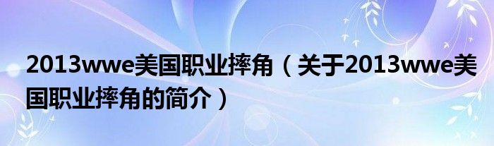 2013wwe美國職業(yè)摔角（關于2013wwe美國職業(yè)摔角的簡介）