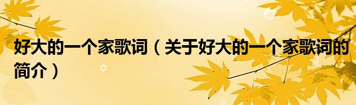 好大的一個(gè)家歌詞（關(guān)于好大的一個(gè)家歌詞的簡(jiǎn)介）