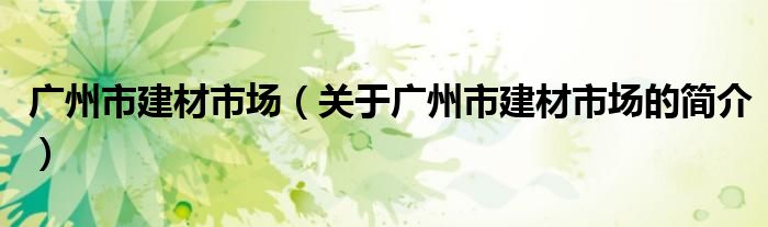 廣州市建材市場（關于廣州市建材市場的簡介）