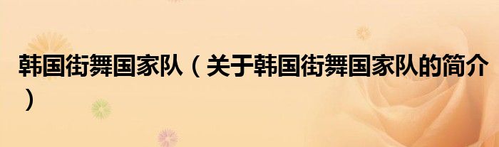韓國街舞國家隊(duì)（關(guān)于韓國街舞國家隊(duì)的簡(jiǎn)介）