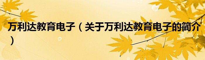 萬利達(dá)教育電子（關(guān)于萬利達(dá)教育電子的簡介）