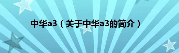 中華a3（關(guān)于中華a3的簡(jiǎn)介）
