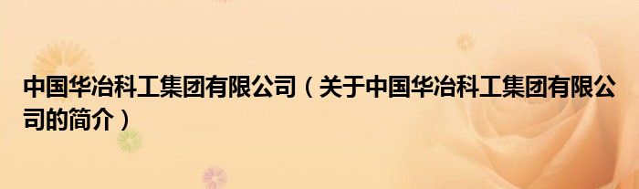 中國華冶科工集團有限公司（關于中國華冶科工集團有限公司的簡介）
