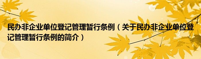 民辦非企業(yè)單位登記管理暫行條例（關于民辦非企業(yè)單位登記管理暫行條例的簡介）