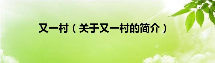 又一村（關(guān)于又一村的簡(jiǎn)介）
