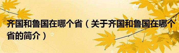 齊國和魯國在哪個?。P(guān)于齊國和魯國在哪個省的簡介）