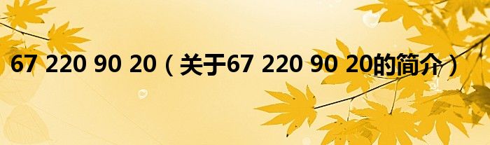 67 220 90 20（關(guān)于67 220 90 20的簡介）