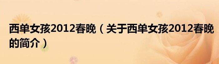 西單女孩2012春晚（關于西單女孩2012春晚的簡介）