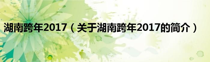 湖南跨年2017（關(guān)于湖南跨年2017的簡(jiǎn)介）
