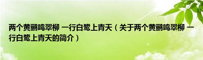 兩個(gè)黃鸝鳴翠柳 一行白鷺上青天（關(guān)于兩個(gè)黃鸝鳴翠柳 一行白鷺上青天的簡介）