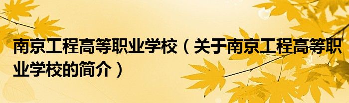 南京工程高等職業(yè)學校（關(guān)于南京工程高等職業(yè)學校的簡介）