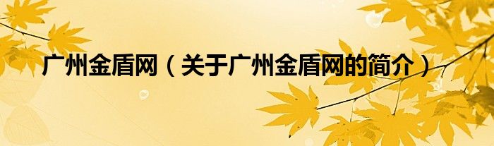 廣州金盾網（關于廣州金盾網的簡介）