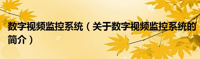 數(shù)字視頻監(jiān)控系統(tǒng)（關(guān)于數(shù)字視頻監(jiān)控系統(tǒng)的簡介）