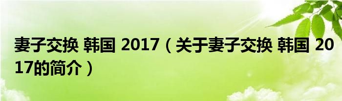妻子交換 韓國 2017（關于妻子交換 韓國 2017的簡介）