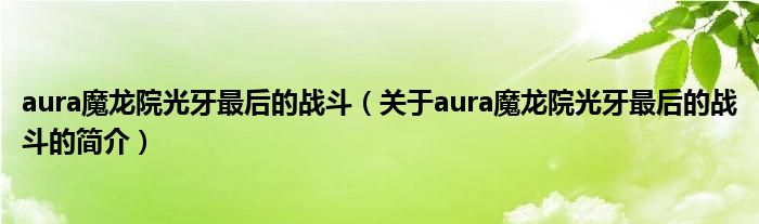 aura魔龍院光牙最后的戰(zhàn)斗（關(guān)于aura魔龍院光牙最后的戰(zhàn)斗的簡介）