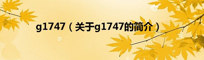 g1747（關(guān)于g1747的簡介）