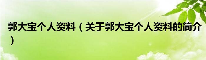 郭大寶個人資料（關于郭大寶個人資料的簡介）