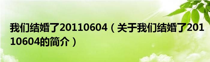 我們結(jié)婚了20110604（關(guān)于我們結(jié)婚了20110604的簡(jiǎn)介）