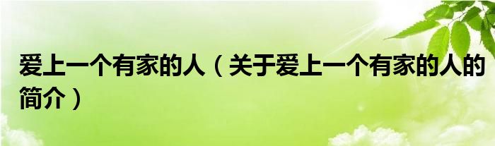 愛上一個(gè)有家的人（關(guān)于愛上一個(gè)有家的人的簡介）