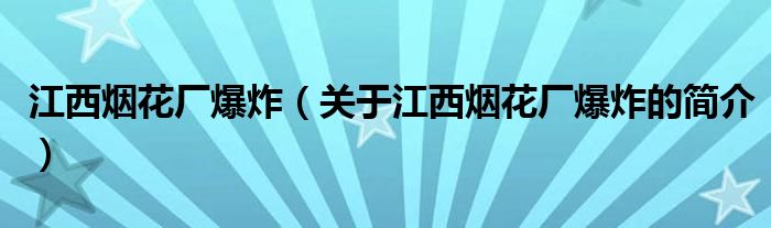 江西煙花廠爆炸（關(guān)于江西煙花廠爆炸的簡(jiǎn)介）