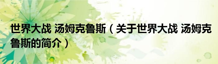 世界大戰(zhàn) 湯姆克魯斯（關于世界大戰(zhàn) 湯姆克魯斯的簡介）